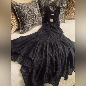 Free People Sexy Silhouette Black Lace Maxi Dress